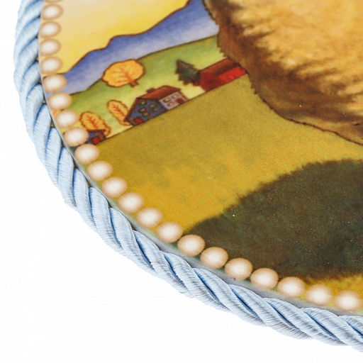 Подставка под горячее (панно) "Ферма" д16см h0,8см, керамика, фотопечать с глазурью, подложка пробковое дерево, кант атласный шнур, в упаковке (Китай)