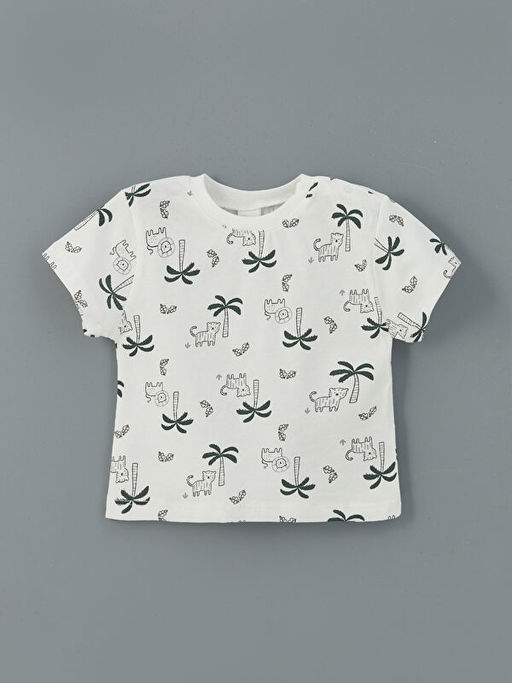 Bisiklet Yaka Bask?l? Erkek Bebek Ti??rt ve Pantolon 2li