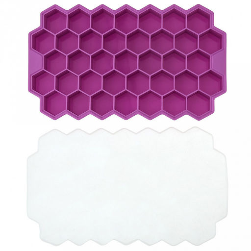 Форма силиконовая для льда (мармелада) "Соты - 37 штук" 20х11,7см h2,2см, с силиконовой крышкой, цвет - сиреневый, в п/эт пакете (Китай)