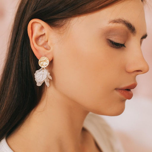 Серьги ассорти «Ветер», бабочка, малые, белые в золоте