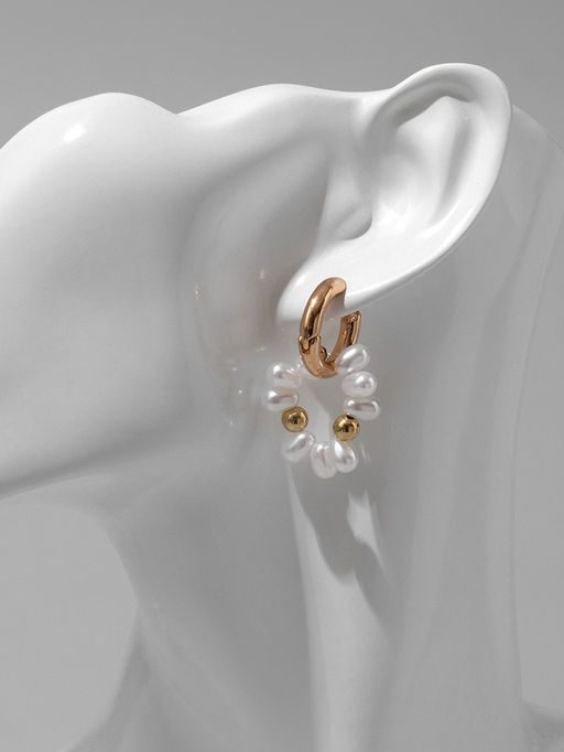 Серьги со съёмным элементом Трансформер клевер-сердце, цвет бело-бежевый в золоте