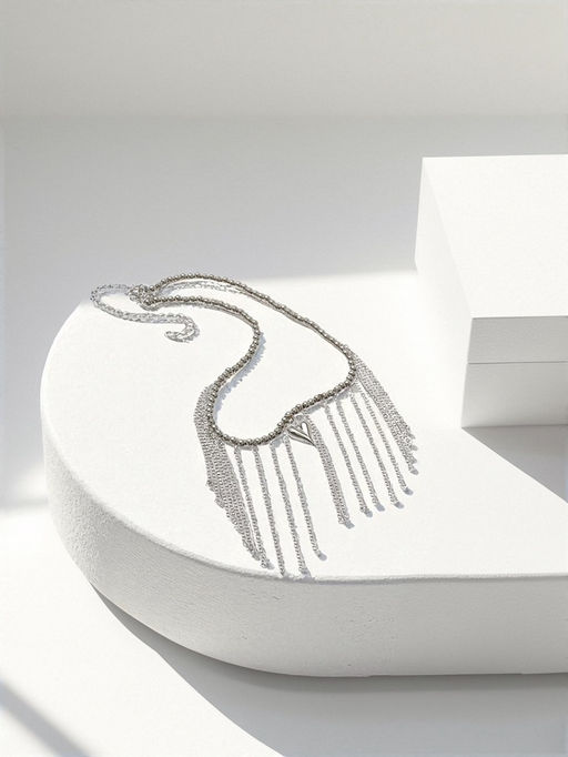 Колье «Сердце» водопад с бусинами, цвет серебро