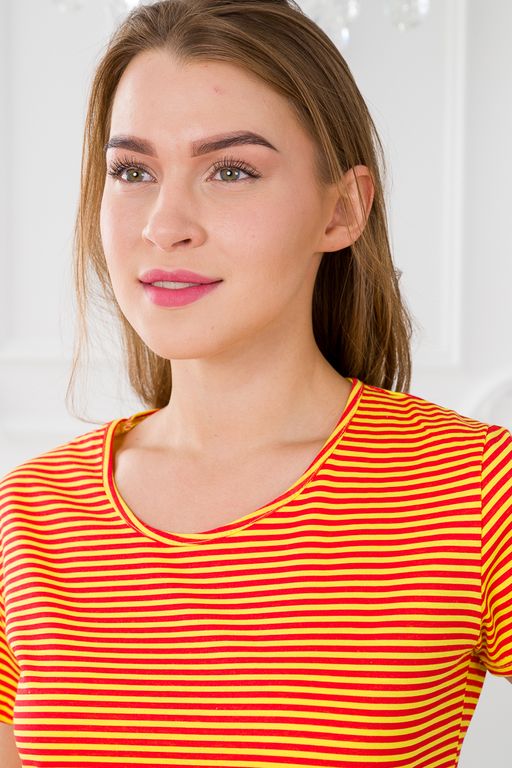 Туника женская из кулирки Руслана красная полоса на жёлтом - Амадэль фото 10