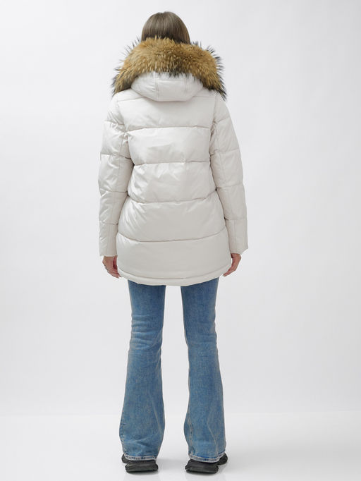 Куртка зимняя Visdeer 3215SB женская светло-бежевая с мехом енота утеплитель 220 г/м²  фото 5