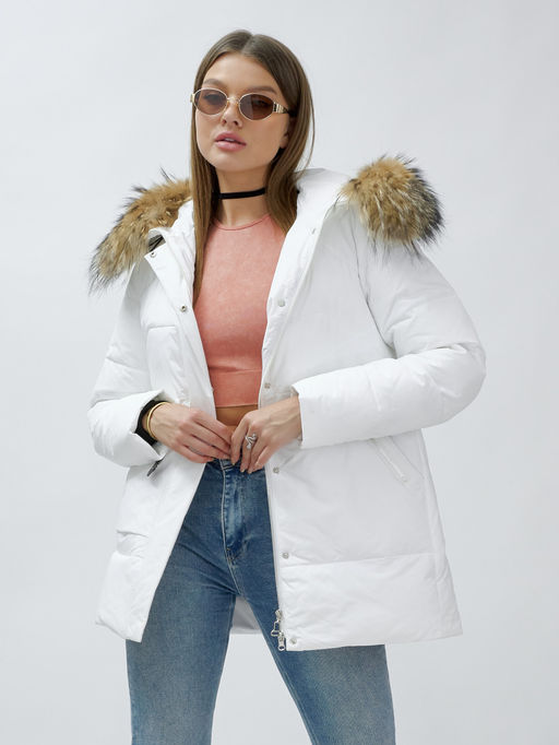 Куртка ПРЕМИУМ КЛАССА зимняя с мехом ЕНОТА, белого цвета - Mtforce фото 16