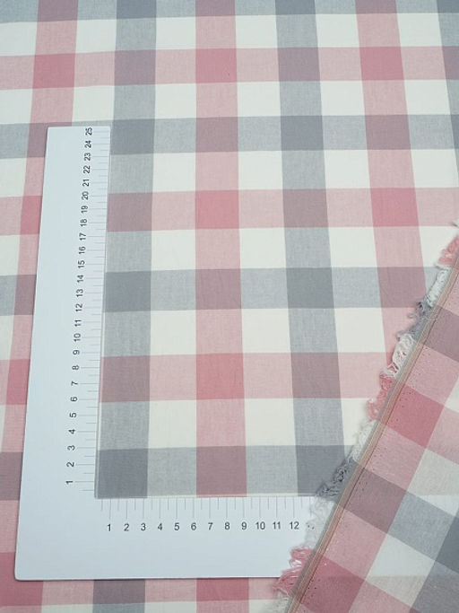 Вареный (стираный) хлопок Клетка (3.0*3.0см) цв.пыльная роза/серый, ш.2.5м, хл-100%, 115гр/м.кв - Купава фото 2