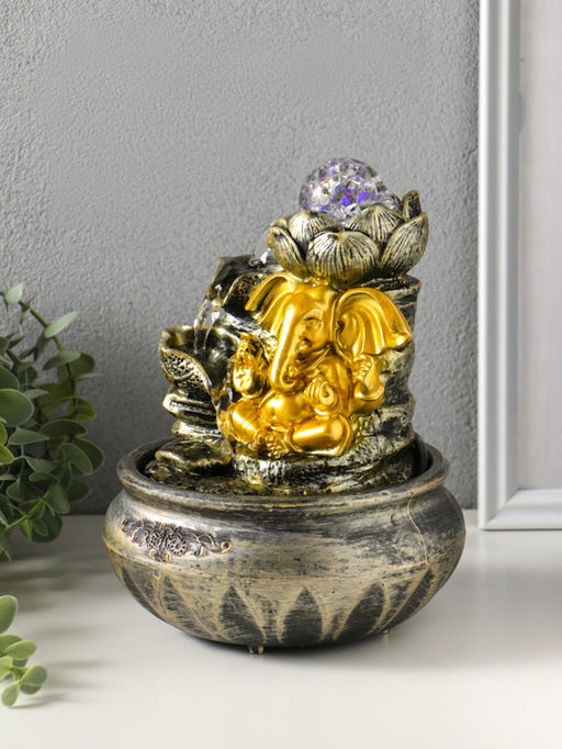 Фонтан настольный с подсветкой «Ганеша у цветущим лотосом», 16×16×23 см