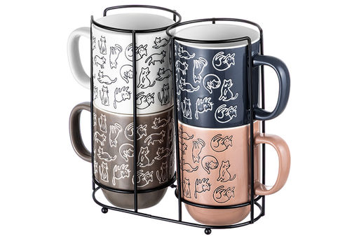 Набор 4 кружек 400 мл 12*8,5*11см Кошачья жизнь на металлической подставке - Elan gallery фото 4