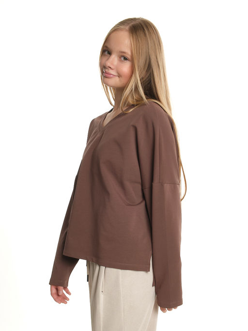 Свитшот для девочки однотонный 22-7699 шоколад - Mini maxi фото 7