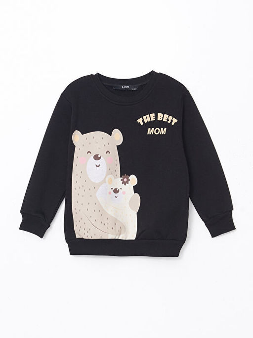 Bisiklet Yaka Bask?l? K?z ?ocuk Sweatshirt