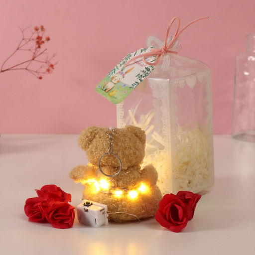 Набор подарочный Мишка беж с бантом, мыльные красные розы 5 шт., роса, 7?7?12 см - Simaland фото 3