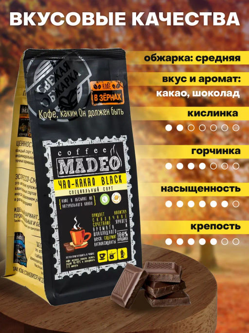 Кофе натуральный Чао-какао Black (в обсыпке из тёмного какао) 200 г - Madeo фото 4