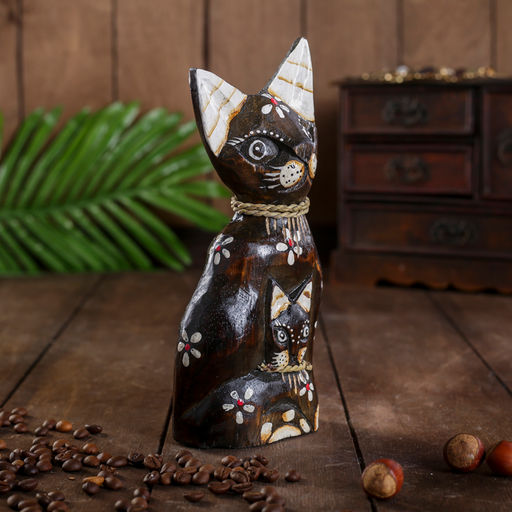 Сувенир «Кошка с котенком», 4.5×8×20 см, дерево