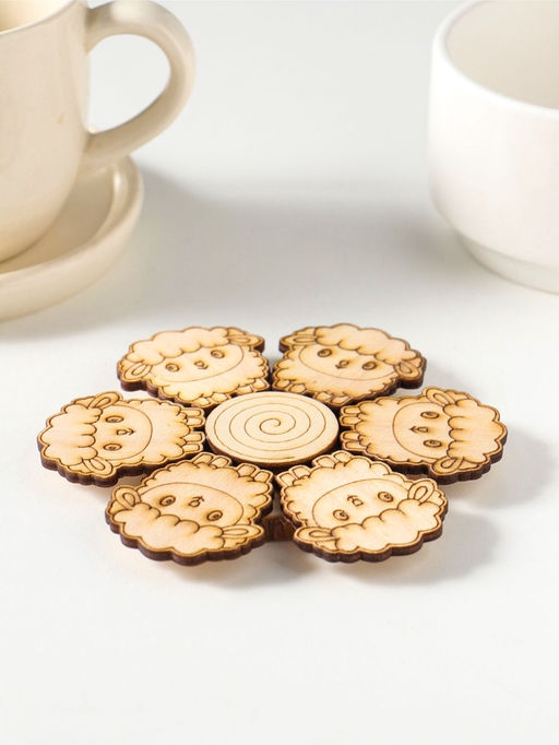 Цена за 2 шт. Подставка под горячее «Овечка», 11см, можжевельник, фанера