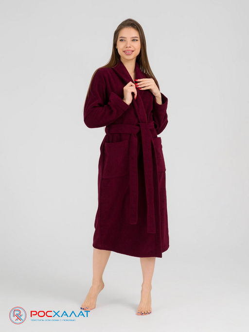 Женский махровый халат с шалькой темно-бордовый МЗ-02 (122) - Росхалат фото 2