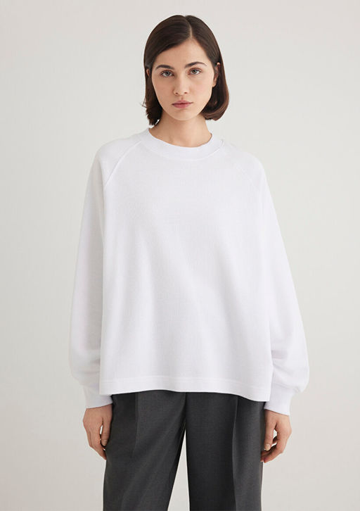 Bisiklet Yaka Beyaz Sweatshirt - Mavi фото 3