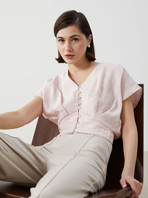 V Yaka Crop Kad?n Bluz