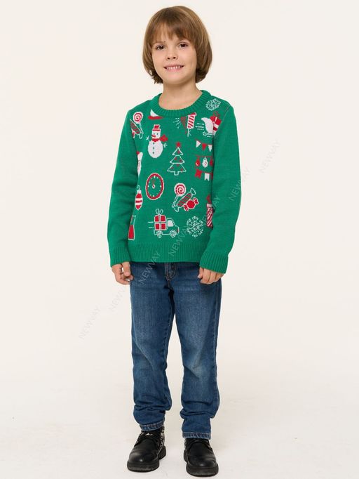 Джемпер детский 9232-96007. 40454/501/0608 зёленый лес/белый/алый