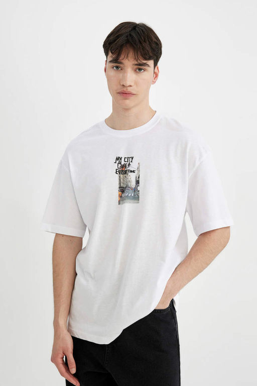 Футболка Comfort Fit с круглым вырезом и короткими рукавами с принтом на спине - Defacto фото 5