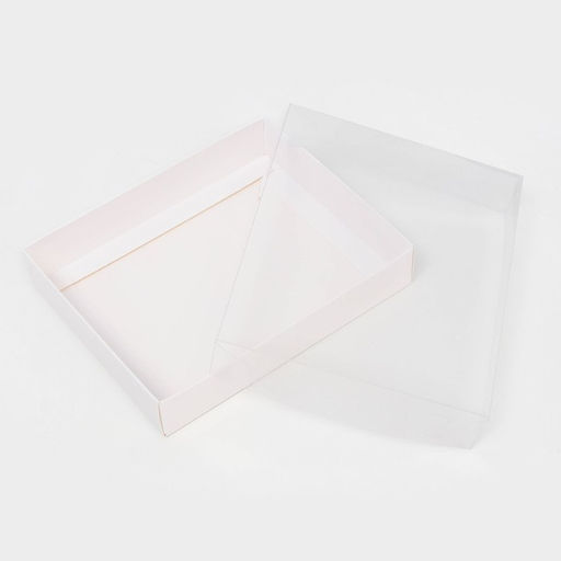 Цена за 5 шт. Коробочка сборная с прозрачной крышкой 16×13×3 см, белая