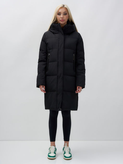 Куртка зимняя женская с капюшоном удлиненная стеганная черного цвета 9629Ch - Mtforce фото 2