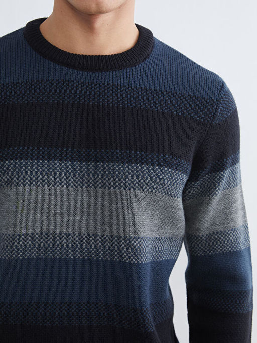 Bisiklet Yaka ?izgili Erkek Triko Kazak