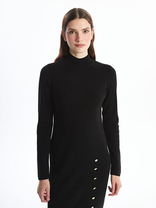 Yar?m Bal?k?? Yaka Kad?n Triko Elbise