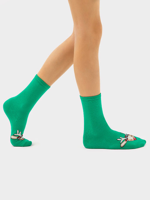 Цена за 5 пар! Носки детские зеленые с рисунком в виде оленя - Mark formelle фото 2