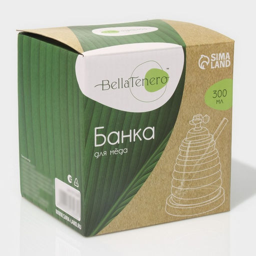 Баночка для мёда и варенья BellaTenero «Эко. Пчёлка», 300 мл, 10×12.5 см, с ложкой, стекло