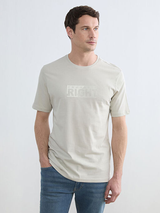 Bisiklet Yaka Bask?l? Penye Erkek Ti??rt