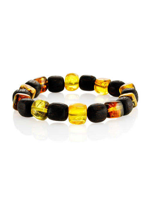 Браслет из натурального янтаря и дерева Индонезия