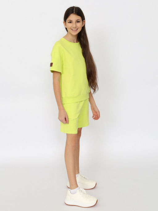 CRB wear/CSJG 90240-36-394 Комплект для девочки (футболка, шорты),лайм/Ex.Cherubino  фото 4