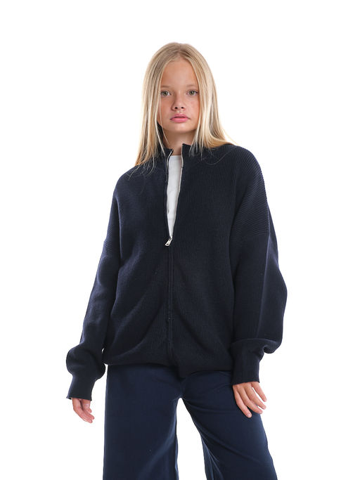 Джемпер оверсайз на молнии для девочки 33-7596 синий