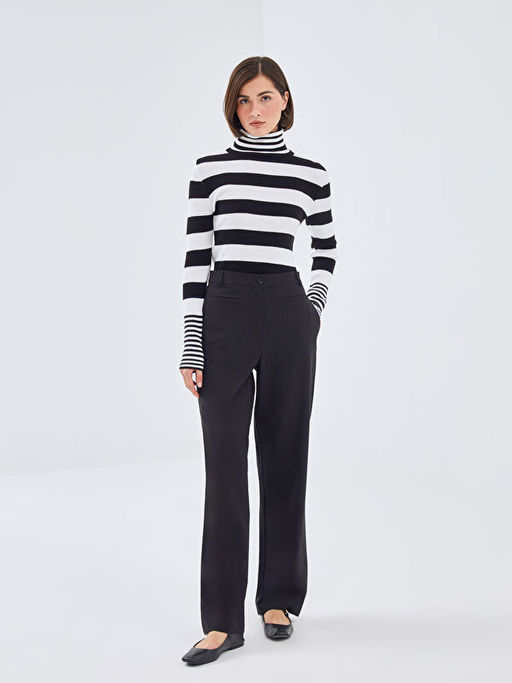 Bal?k?? Yaka Renk Bloklu Kad?n Triko Kazak