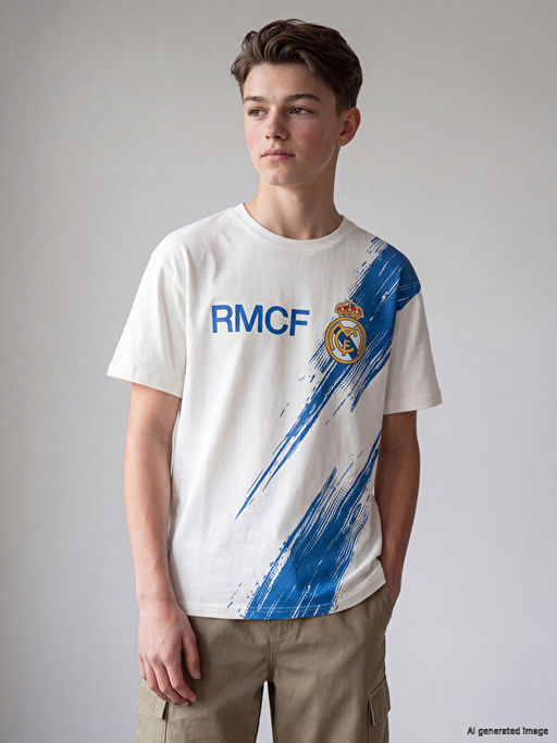 Bisiklet Yaka Real Madrid Bask?l? Erkek ?ocuk Ti??rt
