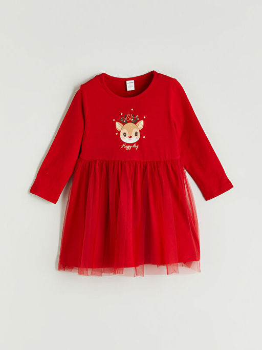 Bisiklet Yaka Y?lba?? Temal? K?z ?ocuk Elbise