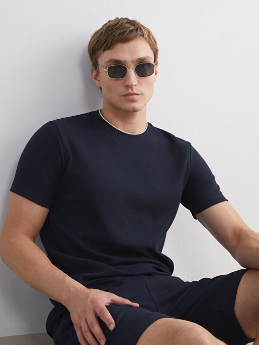 Bisiklet Yaka K?sa Kollu Penye Erkek Dokulu Ti??rt