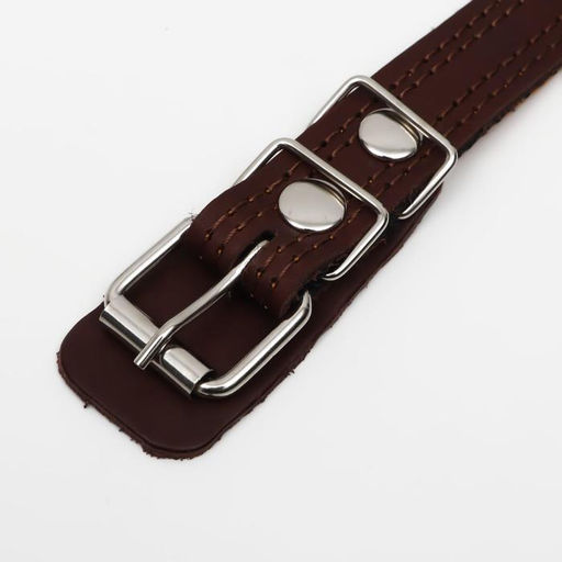 Ошейник кожаный тройной, с ручкой, 57 х 2.5 см, ОШ 35-45 см, коричневый - Пижон фото 4