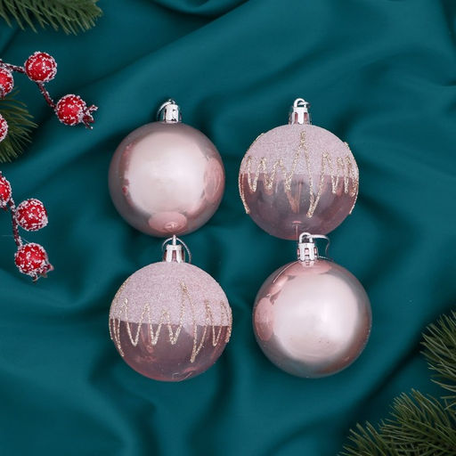 Ёлочные игрушки Фейерверк, шары новогодние, d=5.5 см, набор 4 шт., розовый - Зимнее волшебство фото 3