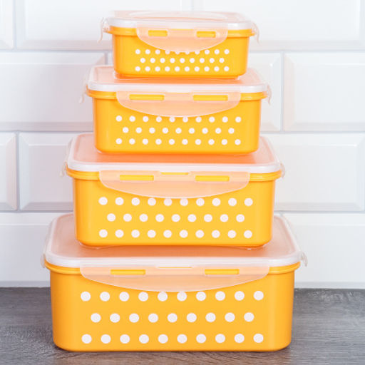 Салатник квадратный 4 штуки с крышками Горох / ZH-023 /уп 48/ - Галеонтрейд фото 3