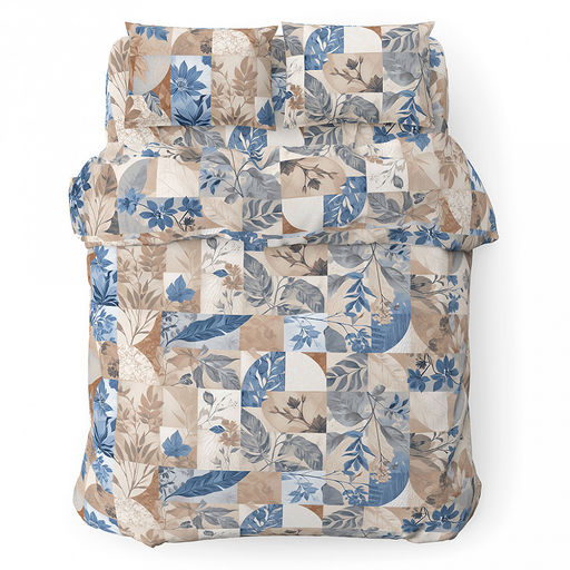 Постельное белье, комплект 2-х спальный "Калейдоскоп" флора, 4 предмета: пододеяльник 175х215см, евро-простыня 220х240см, 2 наволочки 70х70см, поплин 115г/м2, хлопок 100%, упаковка "классическая" ПВХ 32х41см, "Домашняя мода" (Россия)