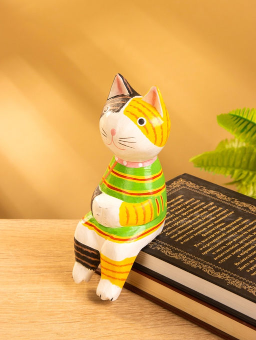 Сувенир «Кошка сидящая», 6×6×15 см, дерево, жёлтый