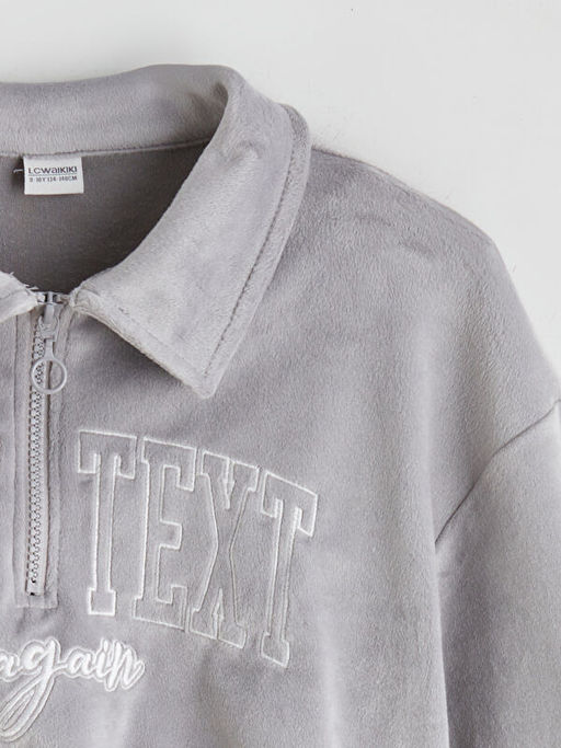 Polo Yaka Kadife K?z ?ocuk Sweatshirt
