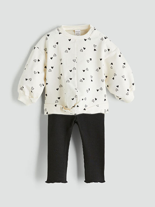 Bisiklet Yaka K?z Bebek Sweatshirt ve Tayt 2li