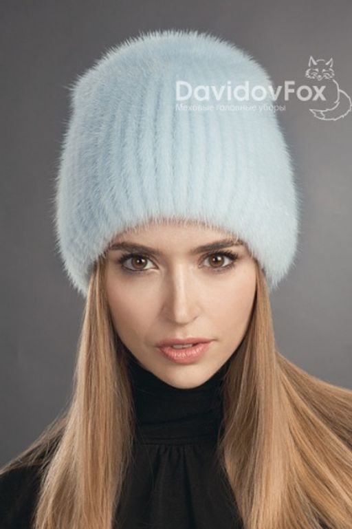 Шапка Бини норка голубая