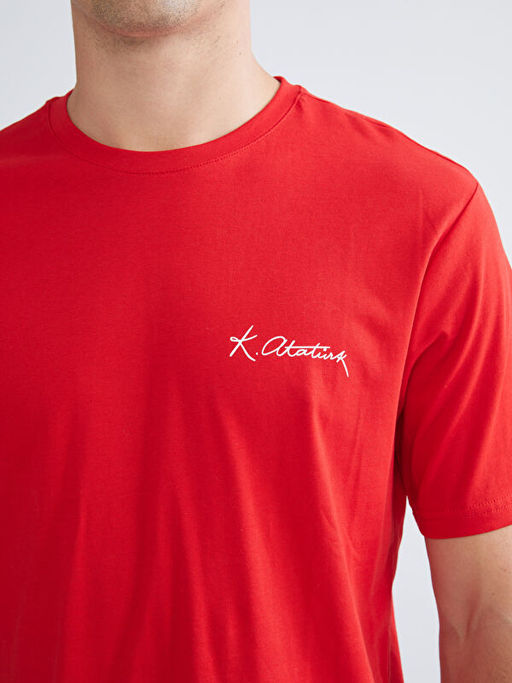 Bisiklet Yaka Atat?rk ?mzas? Bask?l? Erkek Ti??rt