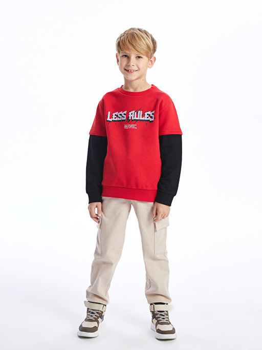 Bisiklet Yaka Bask?l? Uzun Kollu Erkek ?ocuk Sweatshirt - Waikiki фото 3