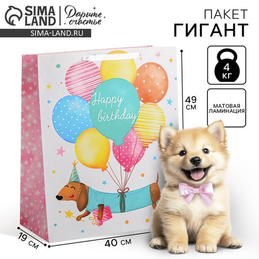 Пакет подарочный ламинированный, упаковка, «Happy birthday», XL 49 х 40 х 19 см