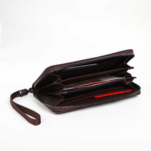 Портмоне-клатч мужской на молнии, коричневое