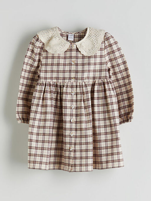 Bebe Yaka Ekose Desen Flanel K?z ?ocuk Elbise